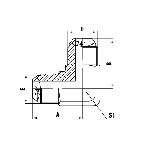 90°JIC mannelijke 74° kegel